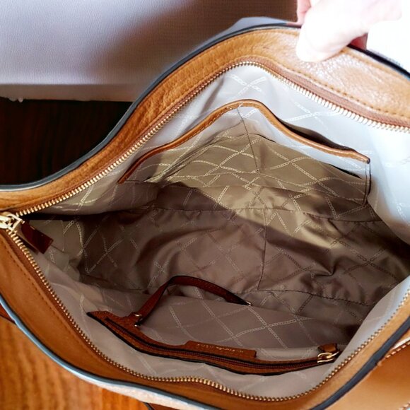 Michael Kors Brooke Pebble Leather Brown "Large" Hobo Handbag - Picture 9 of 11